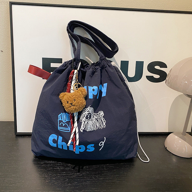 Women'S Trendy Korean-Style Canvas Tote Bag with Embroidered \