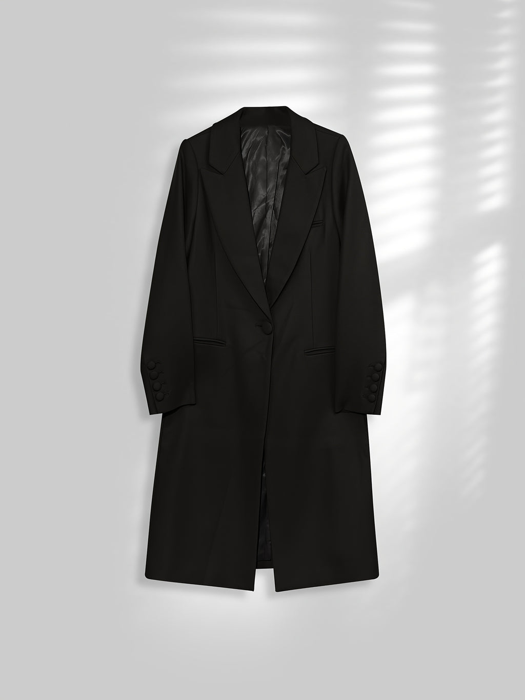 100% Wool Worsted Long Open-Front Coat Elegant for Commuting