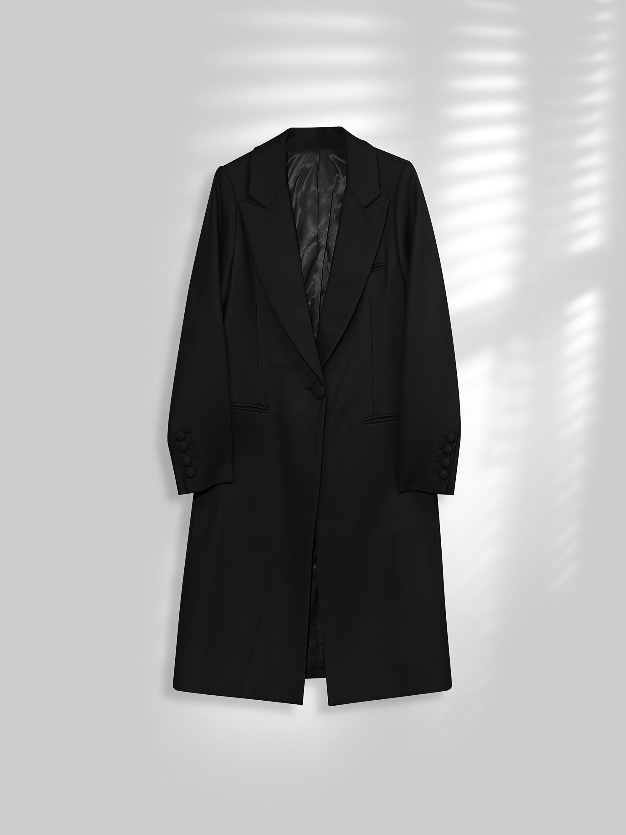 100% Wool Worsted Long Open-Front Coat Elegant for Commuting