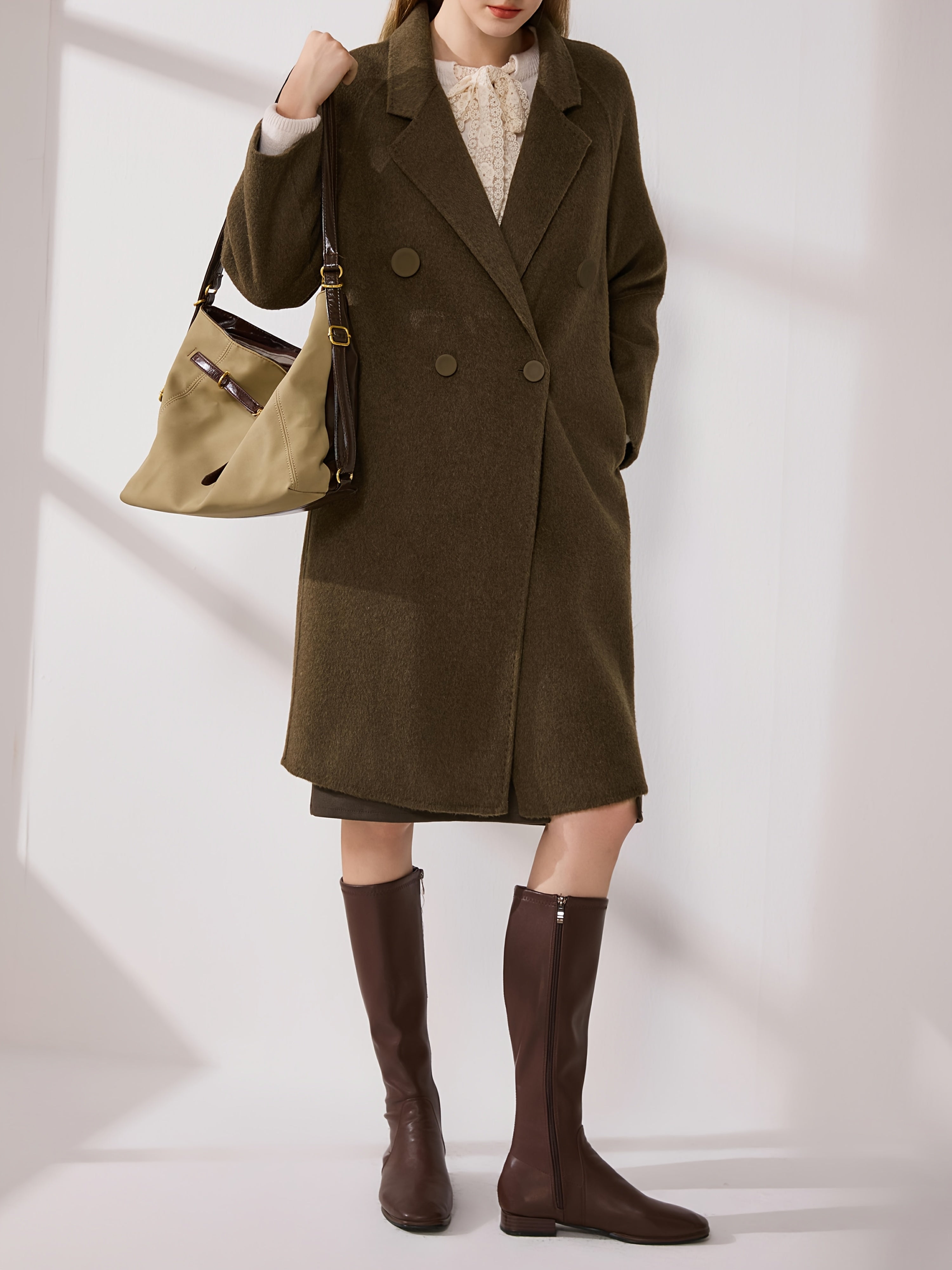 Elegant Brown Double-Breasted Coat for Women - Versatile Long Sleeve Outerwear with Button Details, Perfect for Winter Fashion, Stylish Outerwear | Classic Long Sleeve | Structured Design