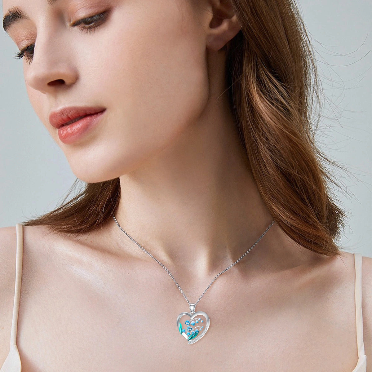 925 Sterling Silvery Bell Orchid Heart Pendant Necklace for Women - April Birthstone, Synthetic Stone, Vacation Style, Ideal for Daily Wear & Gifting, Everyday Jewelry|Vacation Style Necklace|Durable Jewelry