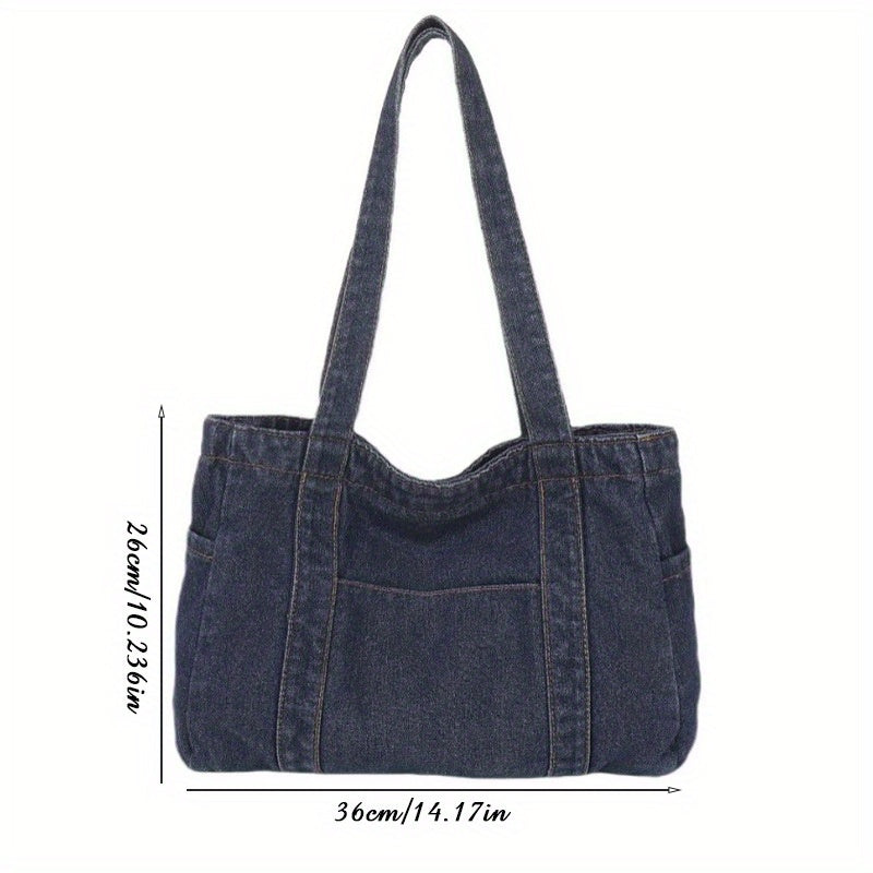 Women'S Denim Tote Bag - Casual Blue Canvas Shoulder Bag with \