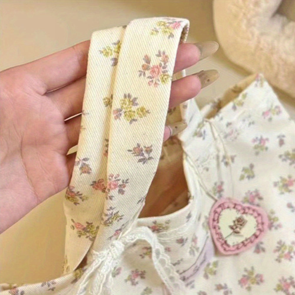 Large Capacity Floral Print Tote Bag with Lace Bow & Pink Heart Patch - Anime-Inspired Women'S Shoulder Bag, 12. 99x7. 87x2. 95in, Machine Washable Open Top for Shopping, Work, Beach, Everyday Carryall, Animeinspired Design, Polyester Lined Interior