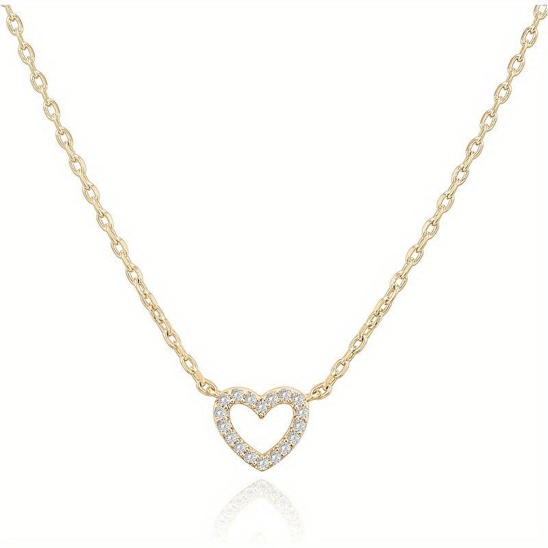 Cubic zirconia heart necklace | Lovely delicate female love pendant necklace
