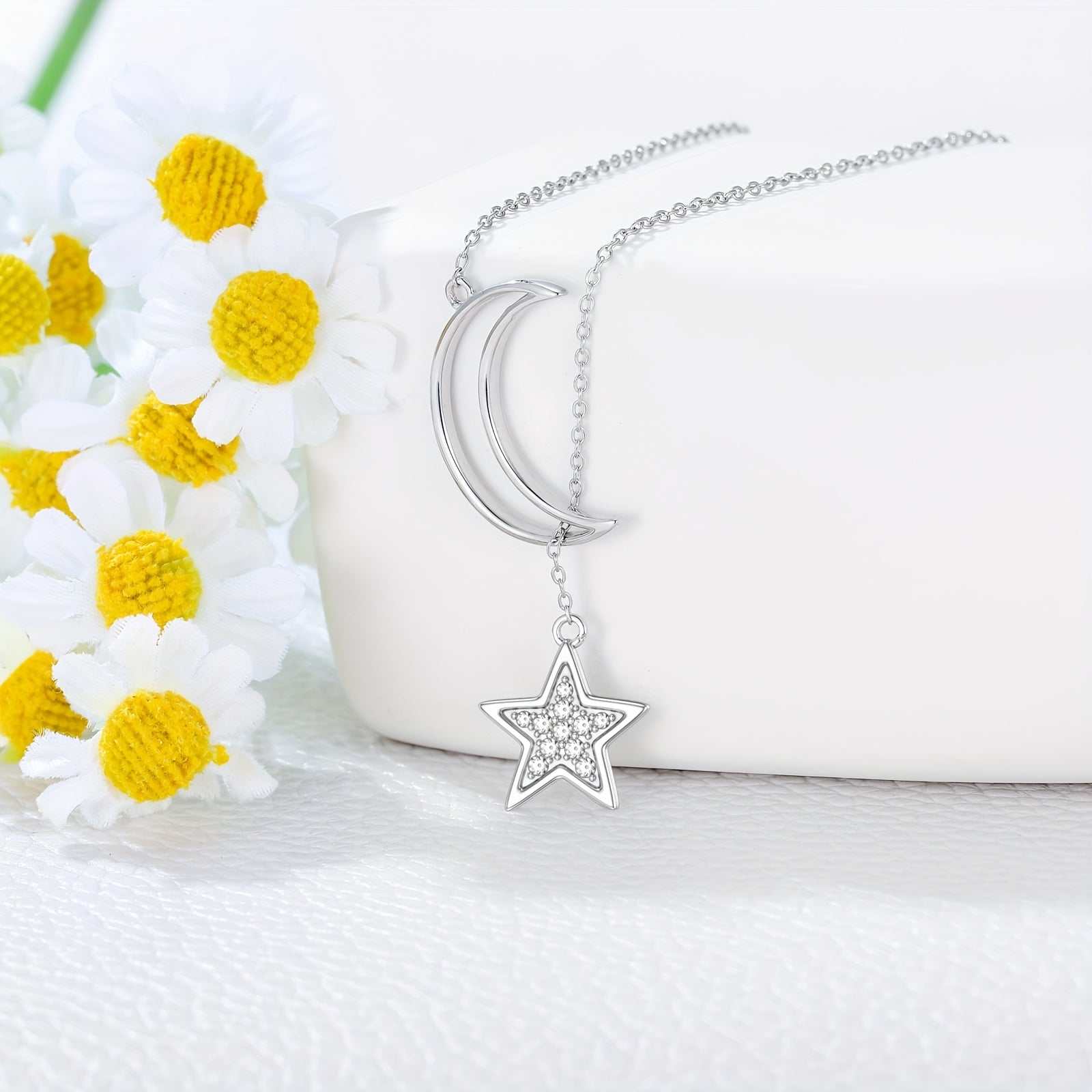 Star and Moon Necklace Sterling Silver Star Pendant Y-Necklace Dainty Jewelry Birthday Gifts for Women Wife