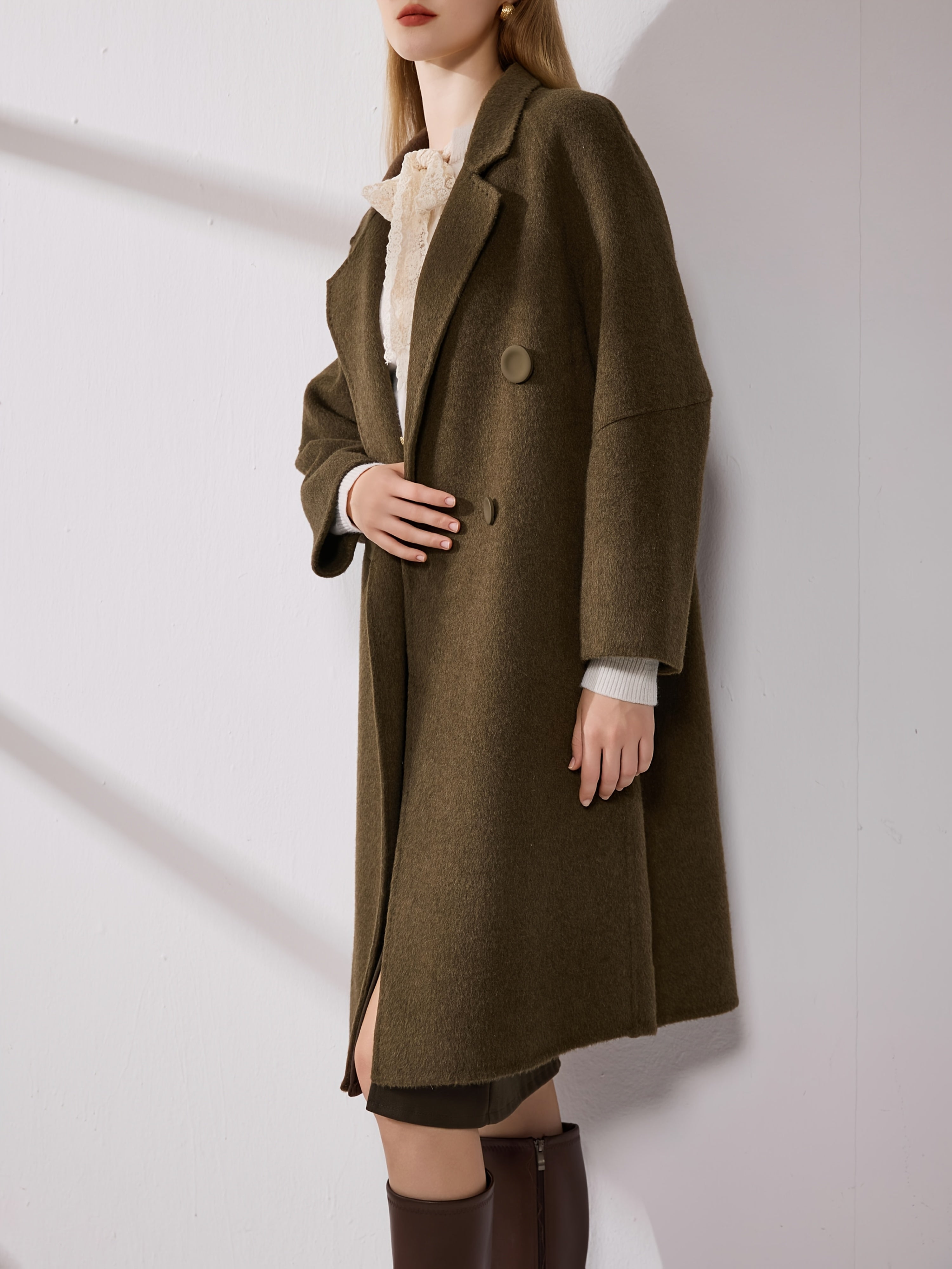 Elegant Brown Double-Breasted Coat for Women - Versatile Long Sleeve Outerwear with Button Details, Perfect for Winter Fashion, Stylish Outerwear | Classic Long Sleeve | Structured Design