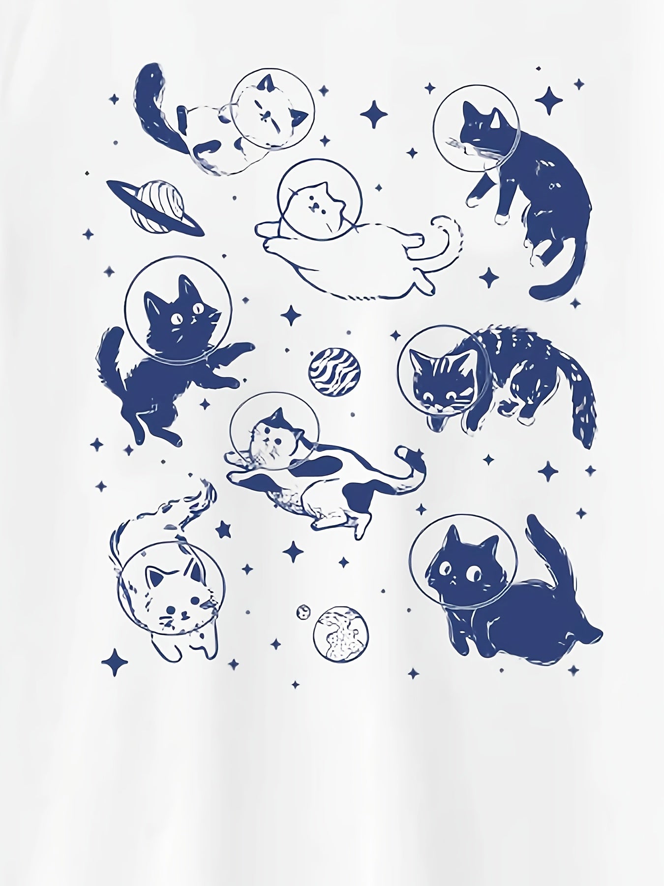 Plus Size, Space Cat Graphic T-Shirt for Cat Lovers - Casual Loose Fit Short Sleeve Top
