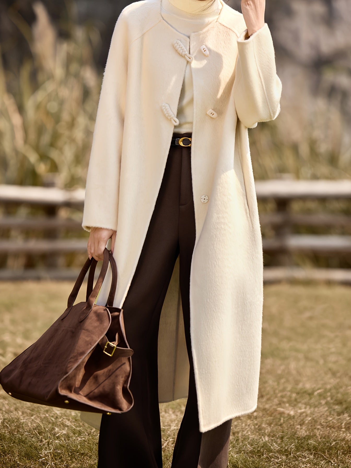 MOHO&MO Women's Winter Tweed Coat - Long Alpaca Coat with Pockets, H-Silhouette Regular Fit, Dry Clean Only Elegant Outerwear