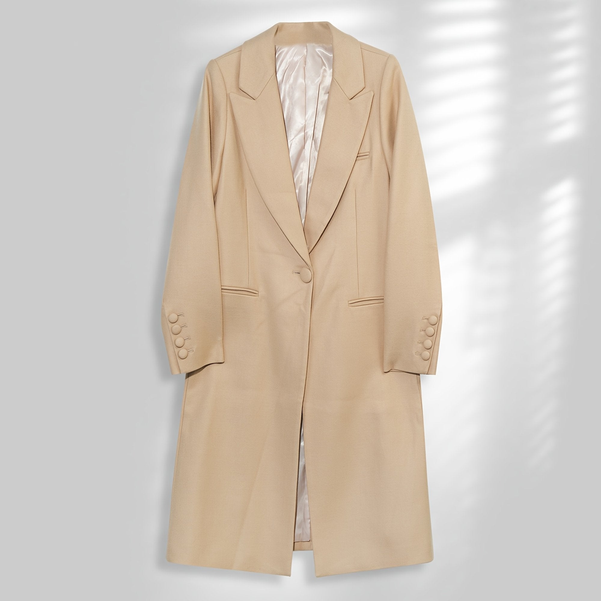 100% Wool Worsted Long Open-Front Coat Elegant for Commuting