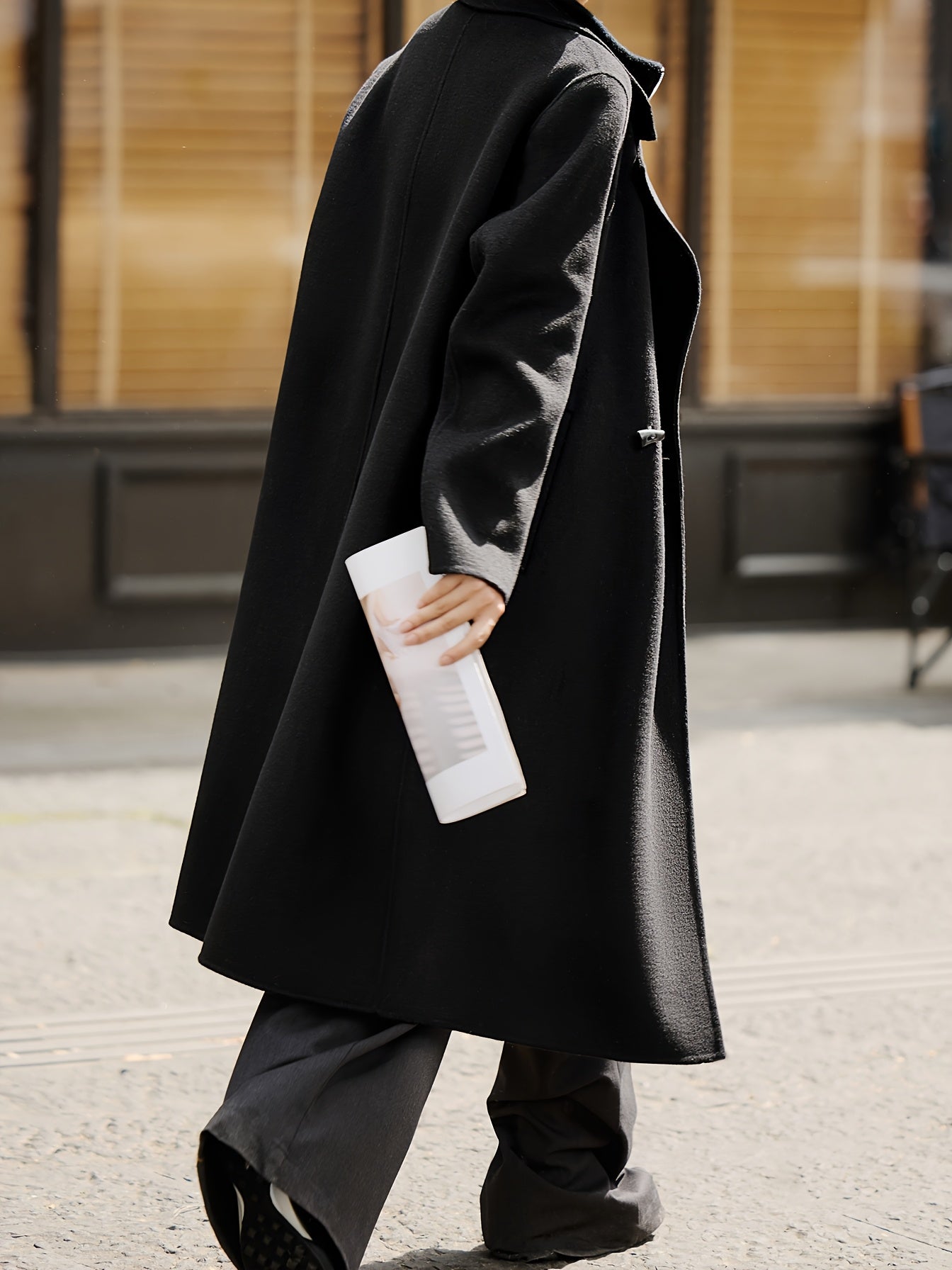 MOHO&MO Women's Handmade Dual-Sided Breasted Wool Tweed Coat - Slim Fit Long Winter Coat for Commuting