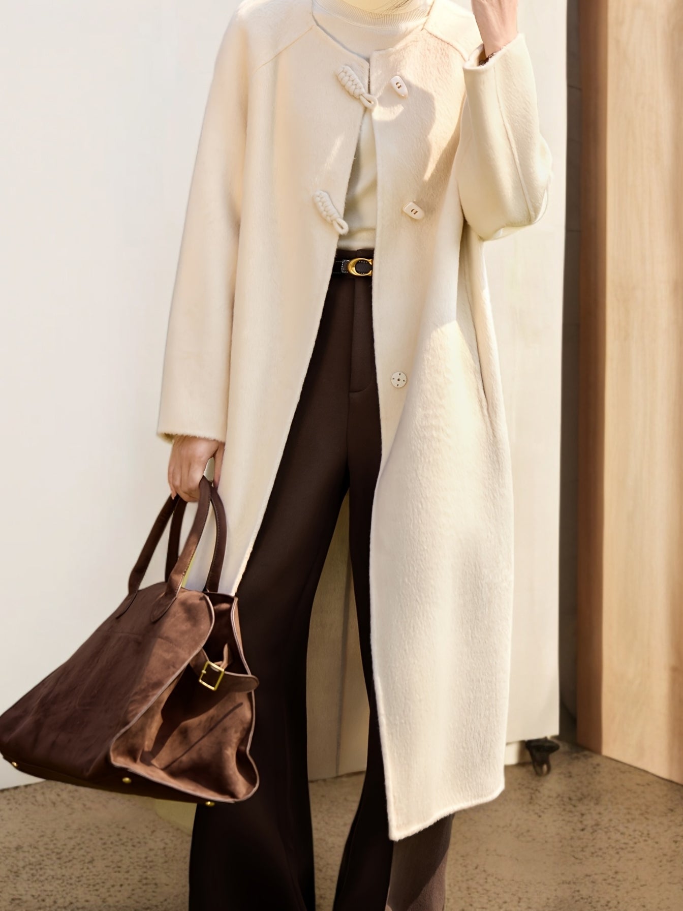 MOHO&MO Women's Winter Tweed Coat - Long Alpaca Coat with Pockets, H-Silhouette Regular Fit, Dry Clean Only Elegant Outerwear