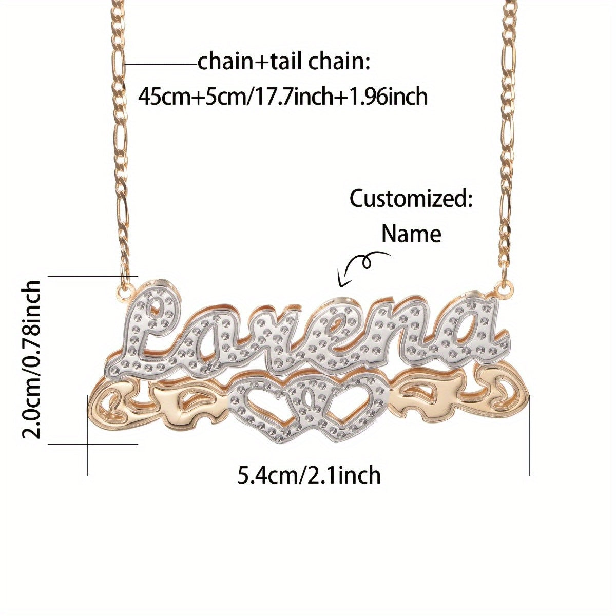 Custom Double Layer Name Necklace - Plated 201 Stainless Steel Personalized Jewelry with Heart Pendant, Cursive & Numerical Text, Minimalist Hip-Hop Style for Casual Attire, Christmas Gifts, Birthdays, Anniversaries