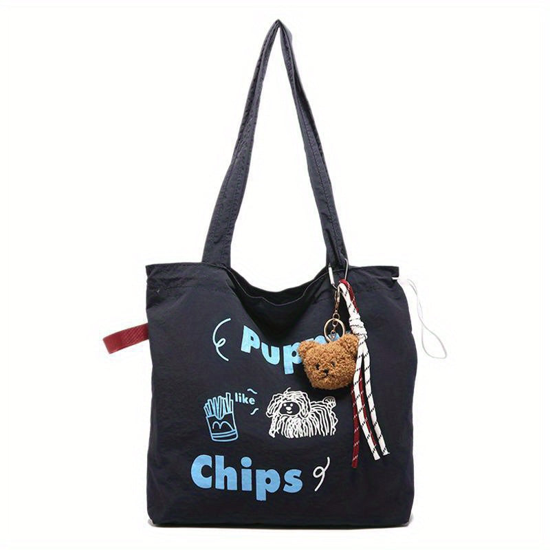 Women'S Trendy Korean-Style Canvas Tote Bag with Embroidered \