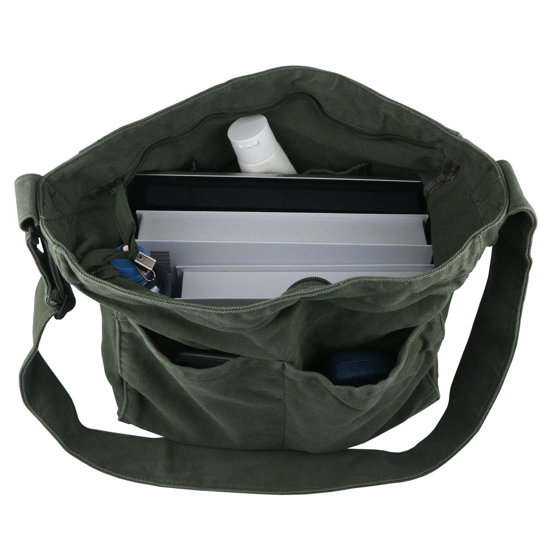 Canvas Crossbody Tote Bag with Multiple Pockets for Women and Men, Shoulder Hobo Messenger Bags for Work and Travel