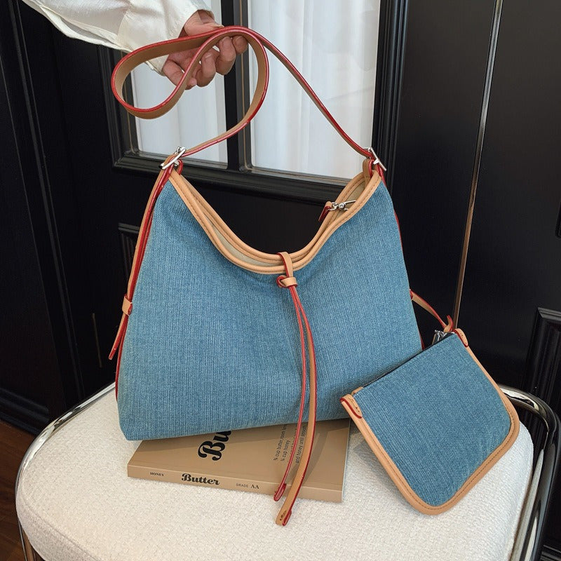 Niche Retro Armpit Bag - Black Messenger Bag with Red Accents, Snap Closure & Polyester Lining, Portable Shoulder Bag for Work Commute, Casual Outings