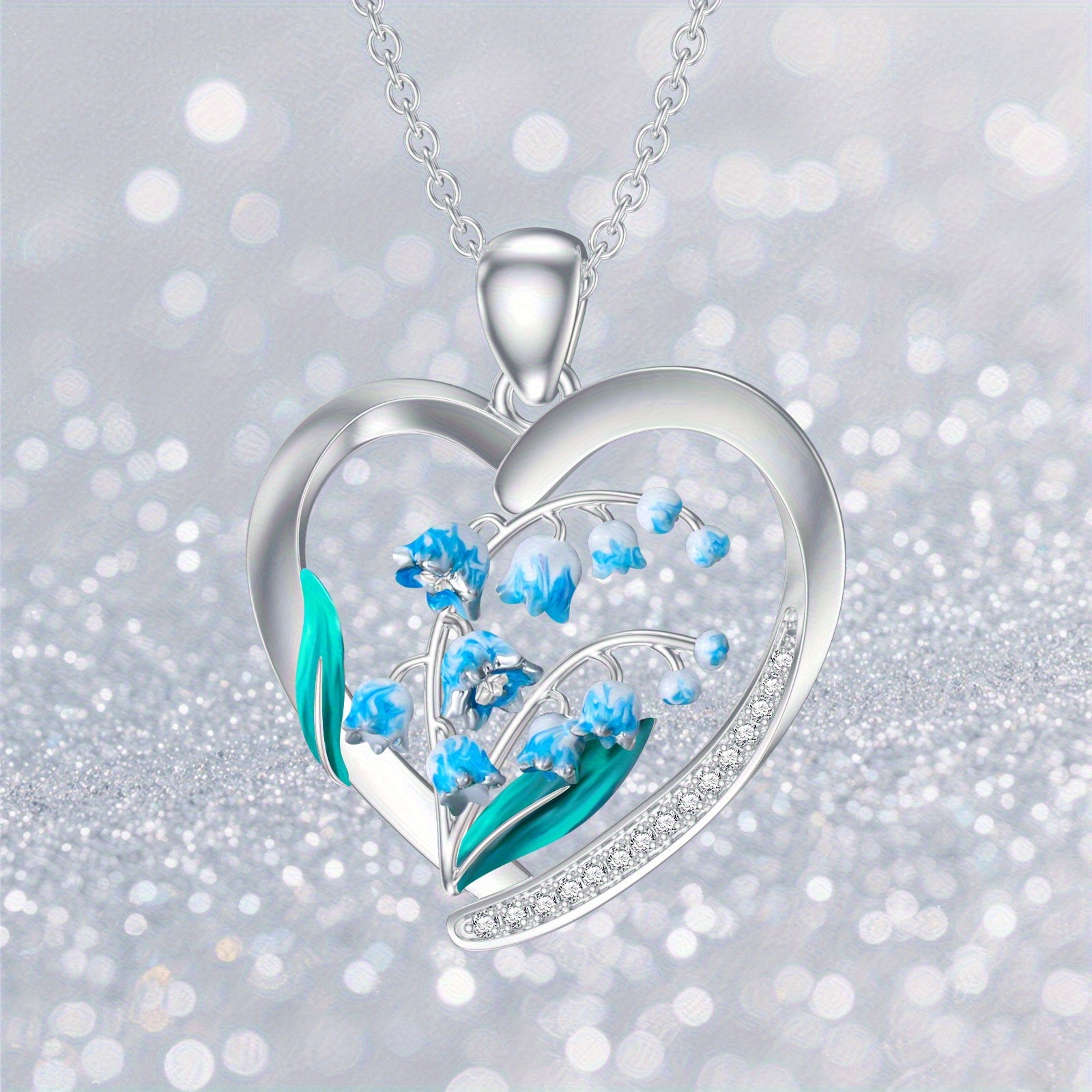 925 Sterling Silvery Bell Orchid Heart Pendant Necklace for Women - April Birthstone, Synthetic Stone, Vacation Style, Ideal for Daily Wear & Gifting, Everyday Jewelry|Vacation Style Necklace|Durable Jewelry