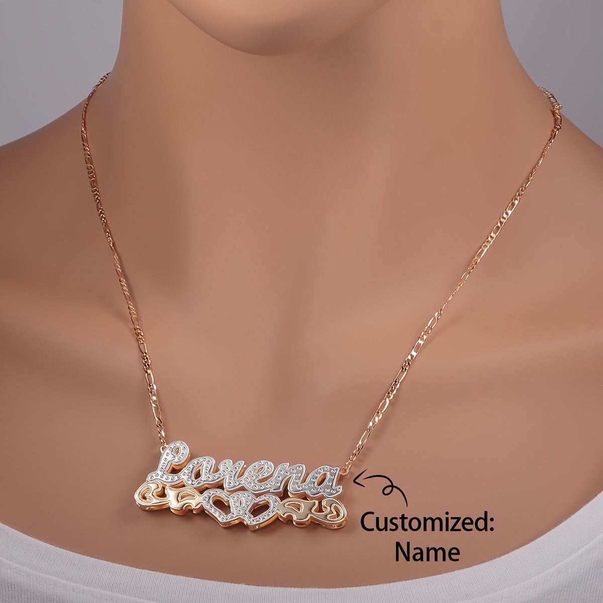 Custom Double Layer Name Necklace - Plated 201 Stainless Steel Personalized Jewelry with Heart Pendant, Cursive & Numerical Text, Minimalist Hip-Hop Style for Casual Attire, Christmas Gifts, Birthdays, Anniversaries