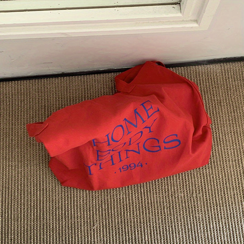 Red Women'S Spring And Summer Color-Matching Letter Canvas Bag, Korean Large-Capacity Tote Bag, Lazy Single-Shoulder Bag, Daily Commuting Morning, Eight Capacities | Travel Bag | Suitable for Women'S Trips