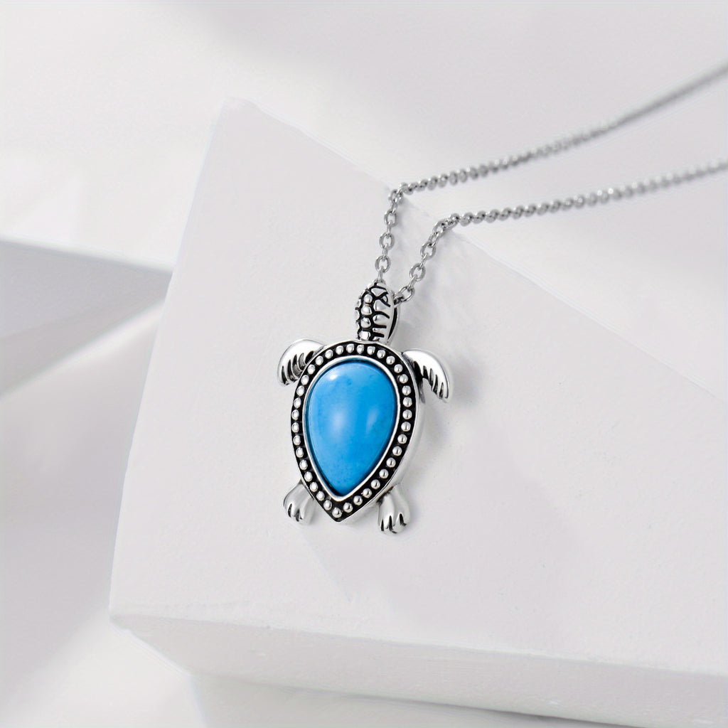 Turquoise Turtle Necklace with Sea Turtle Pendant, Ocean Beach Theme Tortoiseshell Jewelry for Women
