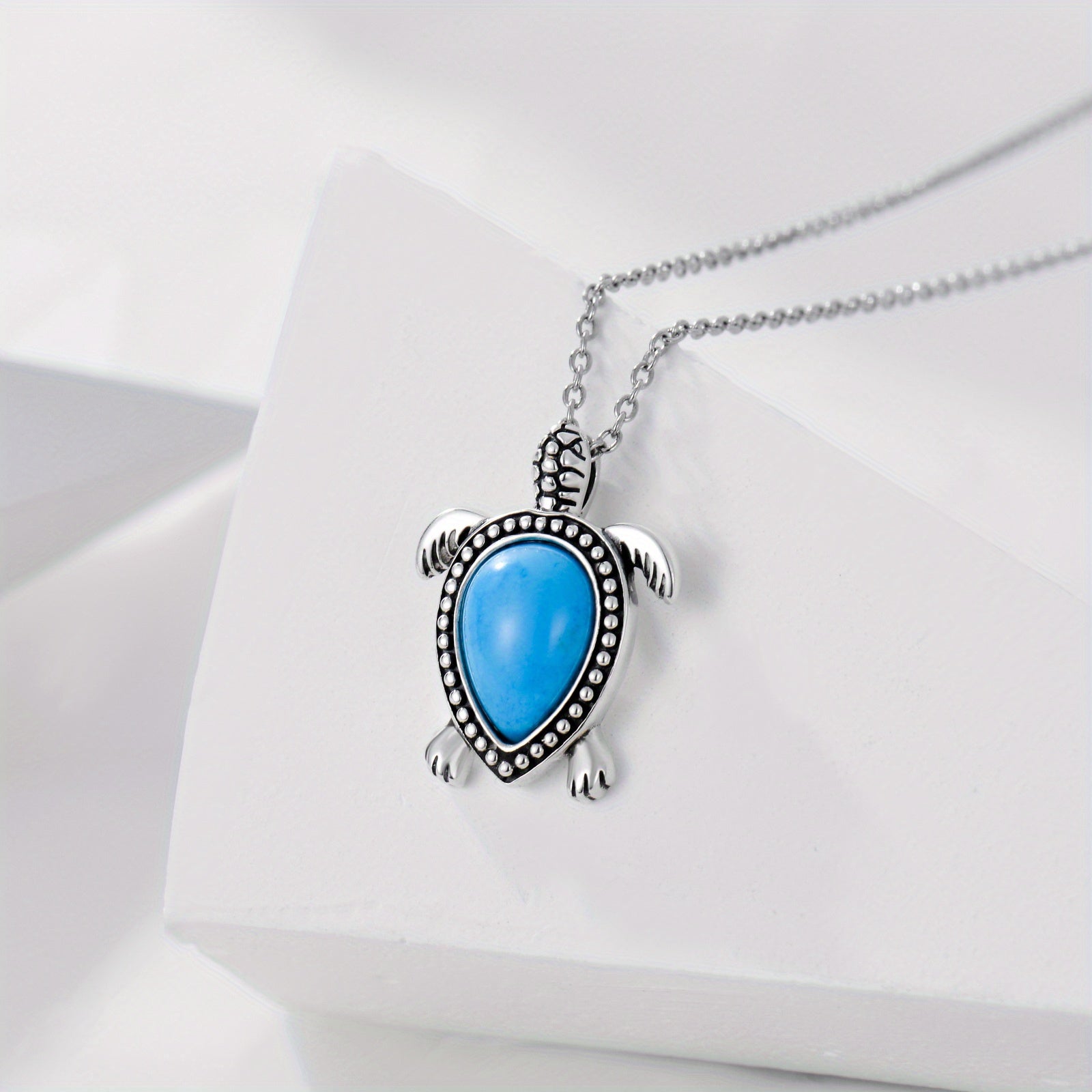 Turquoise Turtle Necklace with Sea Turtle Pendant, Ocean Beach Theme Tortoiseshell Jewelry for Women