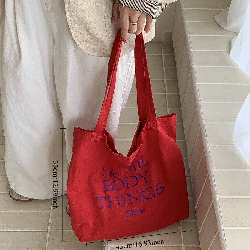 Red Women'S Spring And Summer Color-Matching Letter Canvas Bag, Korean Large-Capacity Tote Bag, Lazy Single-Shoulder Bag, Daily Commuting Morning, Eight Capacities | Travel Bag | Suitable for Women'S Trips