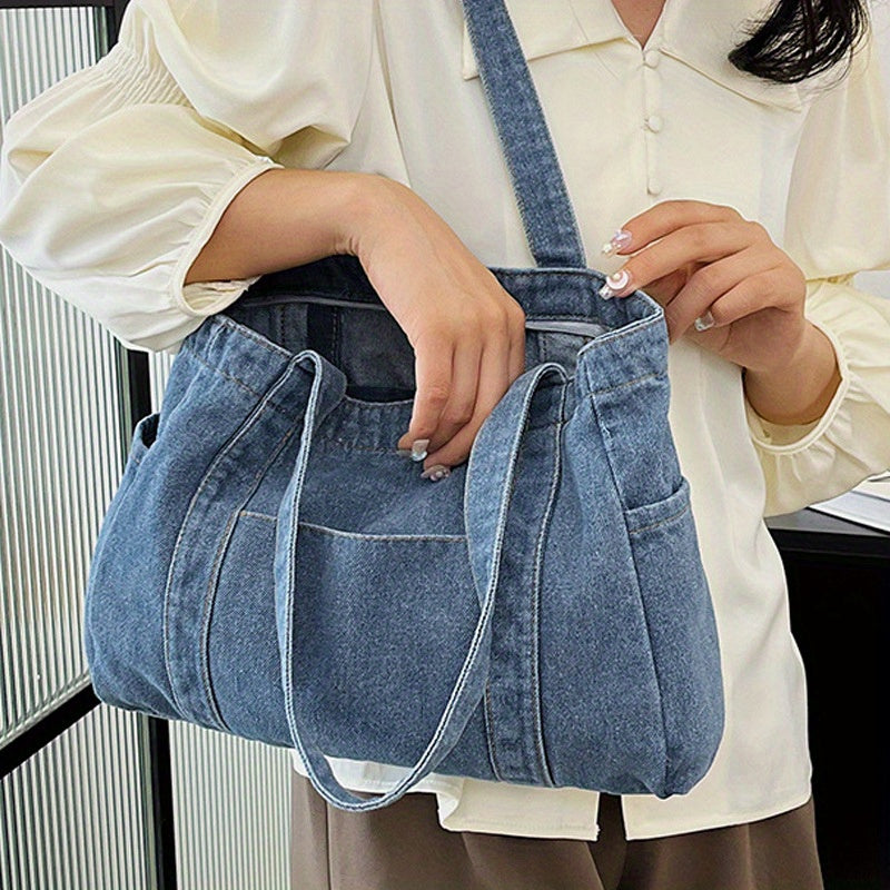 Women'S Denim Tote Bag - Casual Blue Canvas Shoulder Bag with \