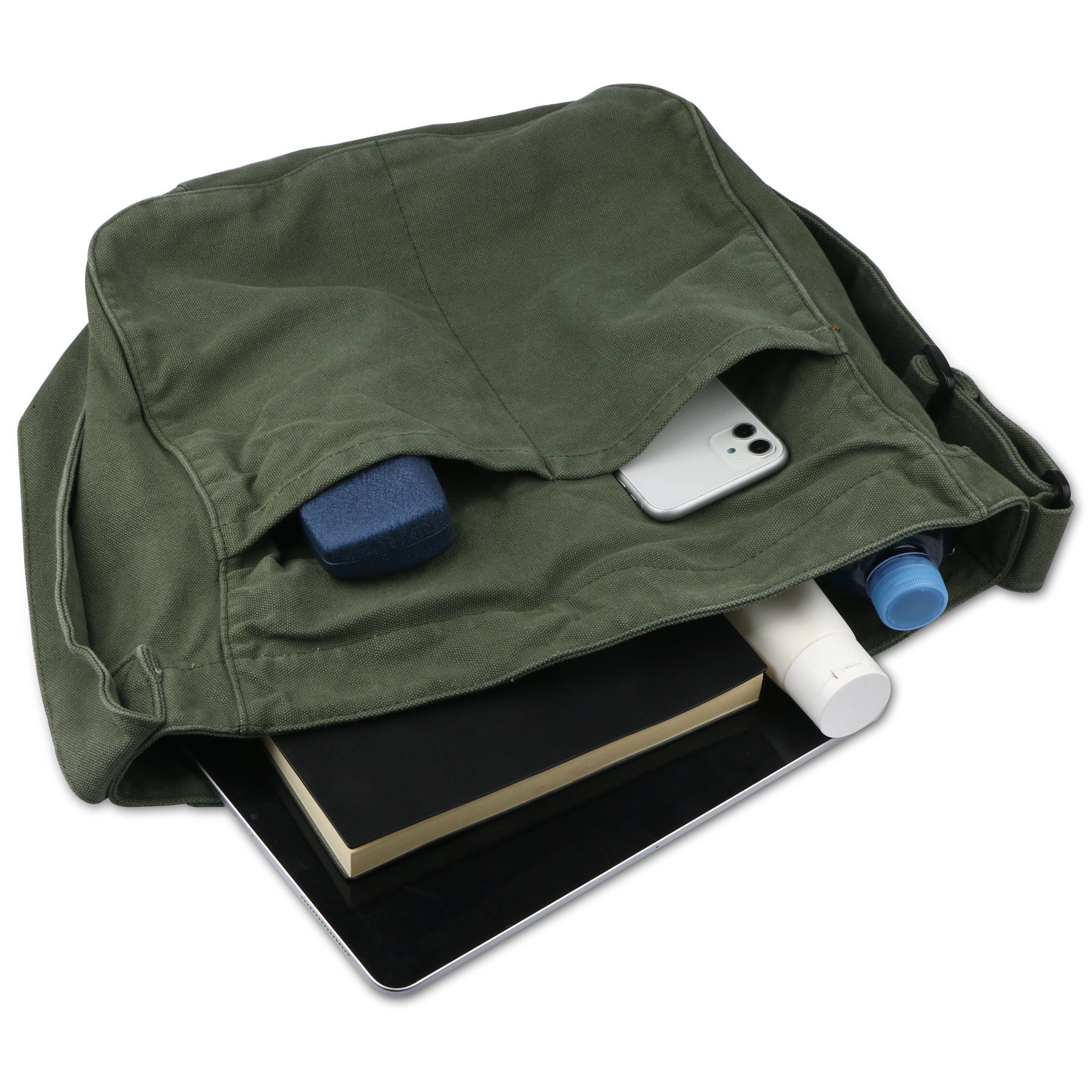 Canvas Crossbody Tote Bag with Multiple Pockets for Women and Men, Shoulder Hobo Messenger Bags for Work and Travel