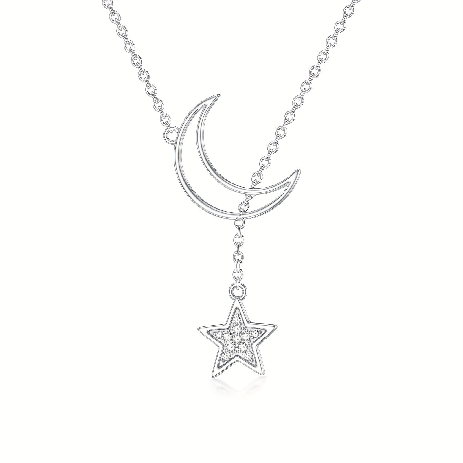 Star and Moon Necklace Sterling Silver Star Pendant Y-Necklace Dainty Jewelry Birthday Gifts for Women Wife