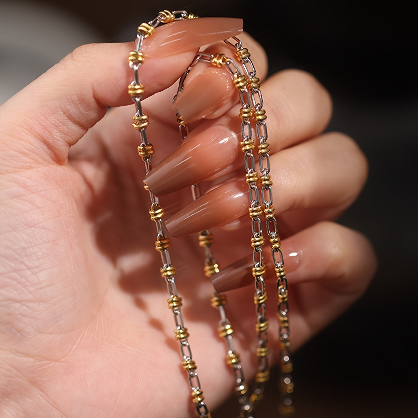 1pc 925 Sterling Silvery Plated with 18K gold plated Plated Dual-Color Fashionable Luxury Necklace for Men\u002FWomen Minimalist High-Quality Clavicle Chain Cuban Link Suitable for Daily, Vacation, and Street Style Wear