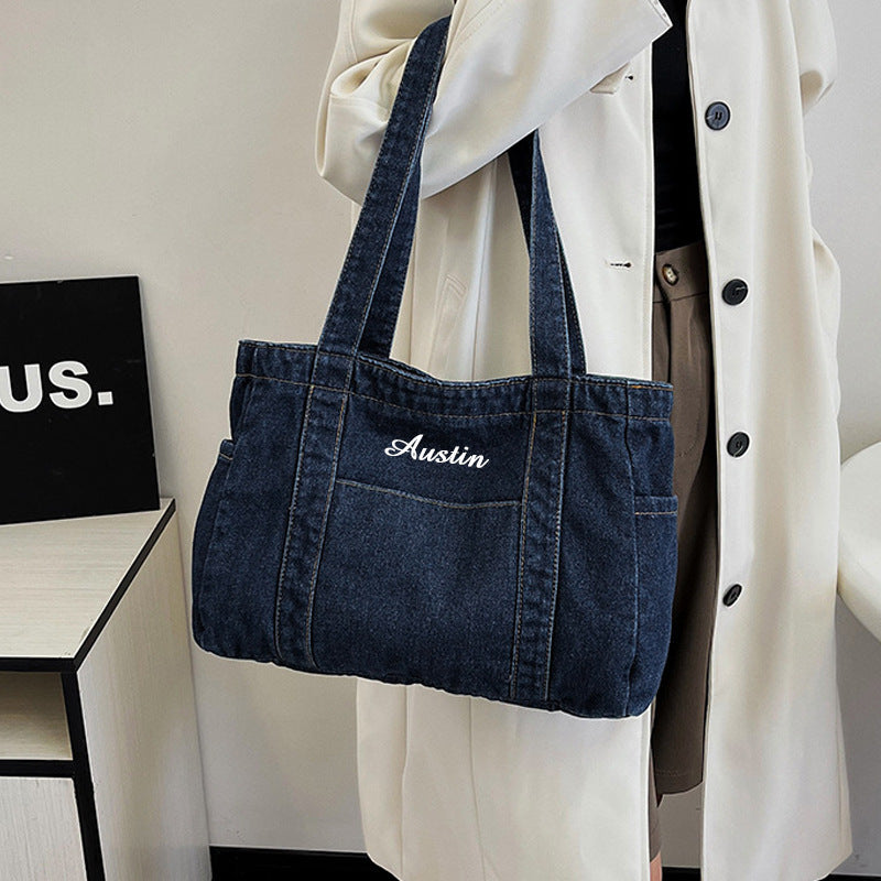 Women'S Denim Tote Bag - Casual Blue Canvas Shoulder Bag with \