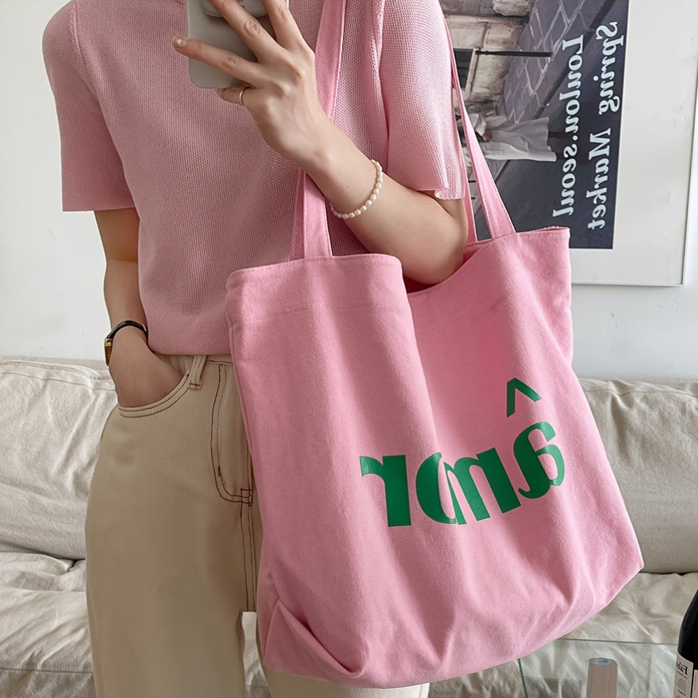 Stylish Pink Canvas Tote Bag for Women with Green \