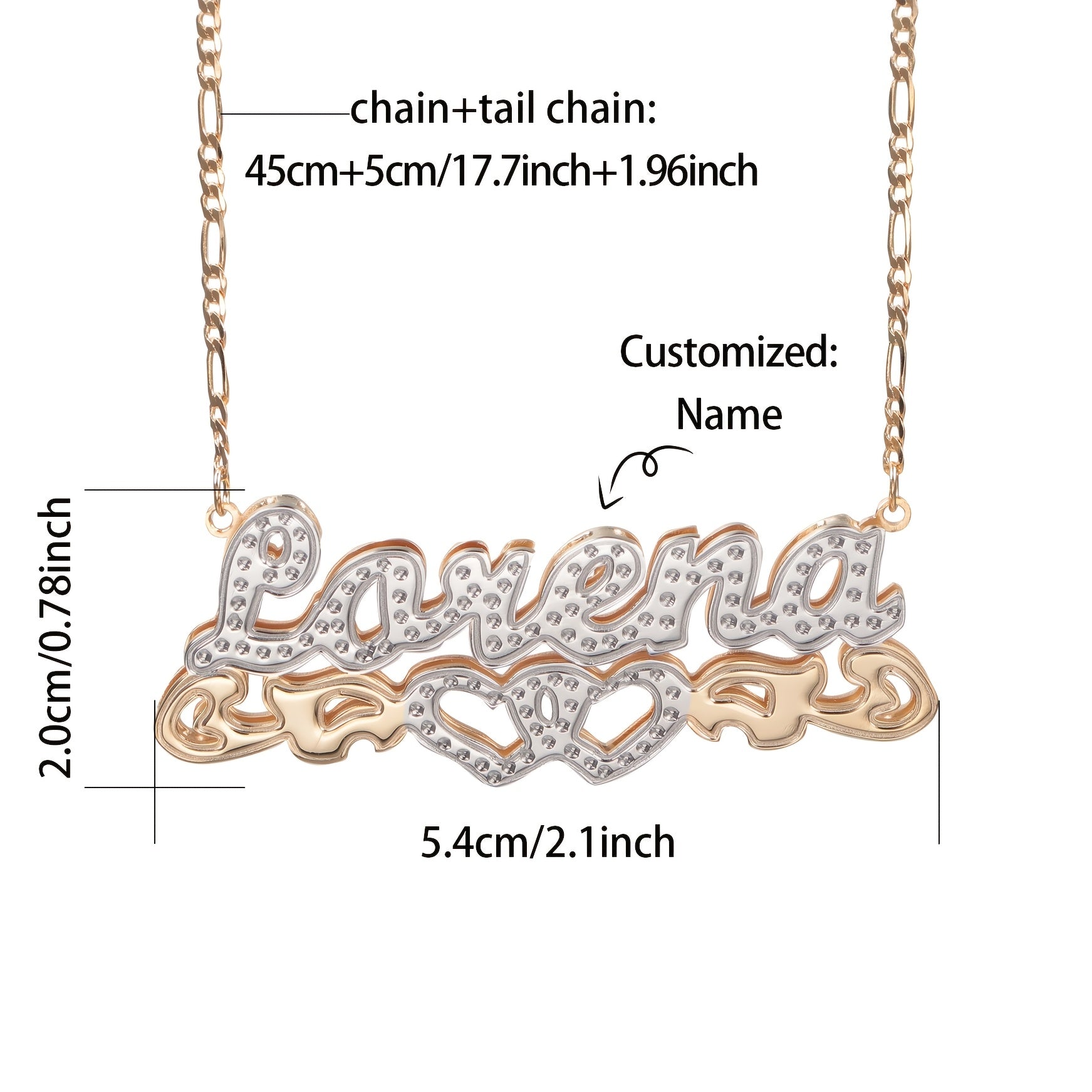 Custom Double Layer Name Necklace - Plated 201 Stainless Steel Personalized Jewelry with Heart Pendant, Cursive & Numerical Text, Minimalist Hip-Hop Style for Casual Attire, Christmas Gifts, Birthdays, Anniversaries