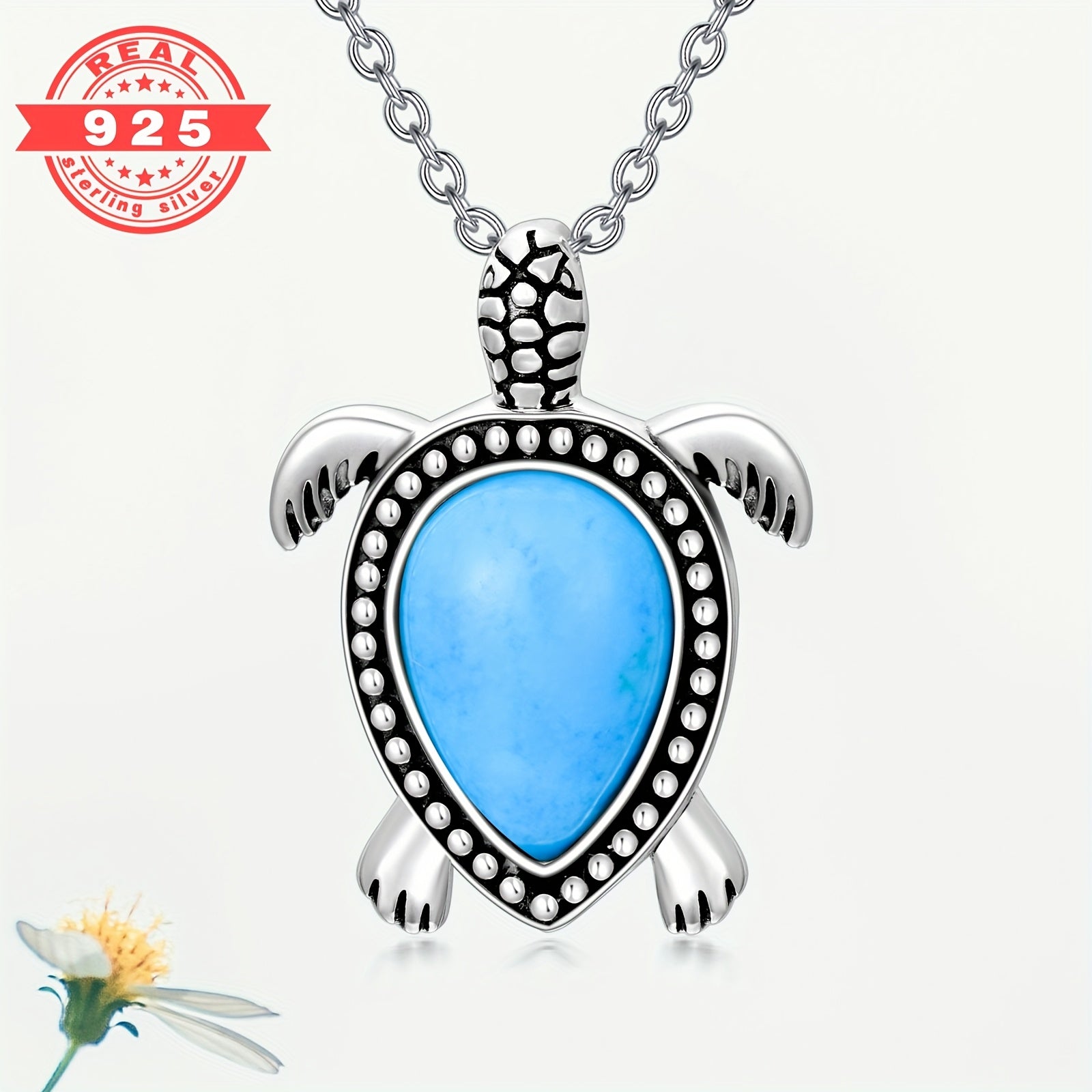 Turquoise Turtle Necklace with Sea Turtle Pendant, Ocean Beach Theme Tortoiseshell Jewelry for Women