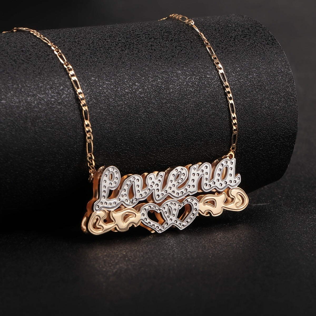 Custom Double Layer Name Necklace - Plated 201 Stainless Steel Personalized Jewelry with Heart Pendant, Cursive & Numerical Text, Minimalist Hip-Hop Style for Casual Attire, Christmas Gifts, Birthdays, Anniversaries