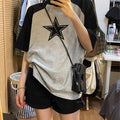 Plus Size - Plus Size Women'S Oversized T-Shirt with Star Graphic - Black & White Contrast