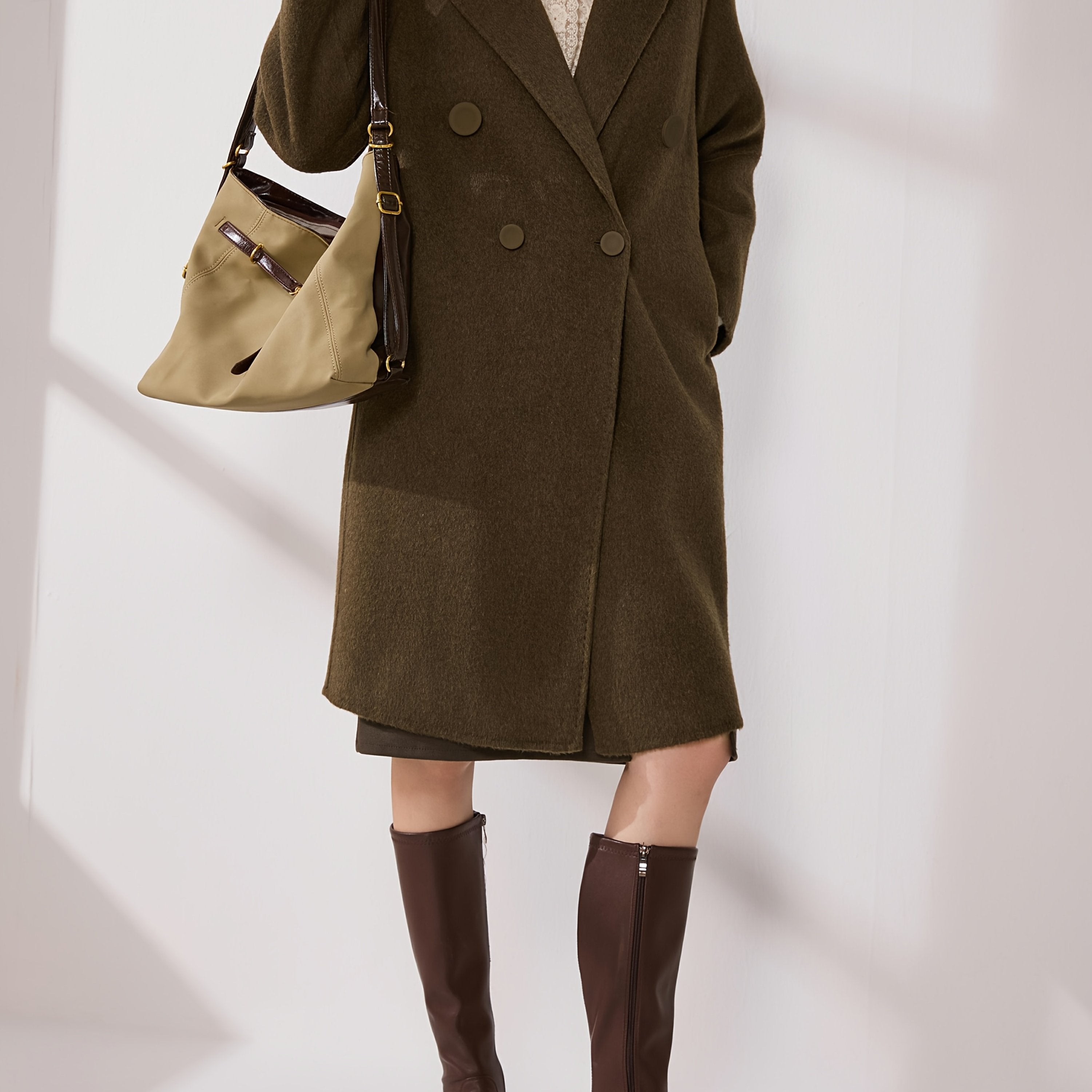 Elegant Brown Double-Breasted Coat for Women - Versatile Long Sleeve Outerwear with Button Details, Perfect for Winter Fashion, Stylish Outerwear | Classic Long Sleeve | Structured Design