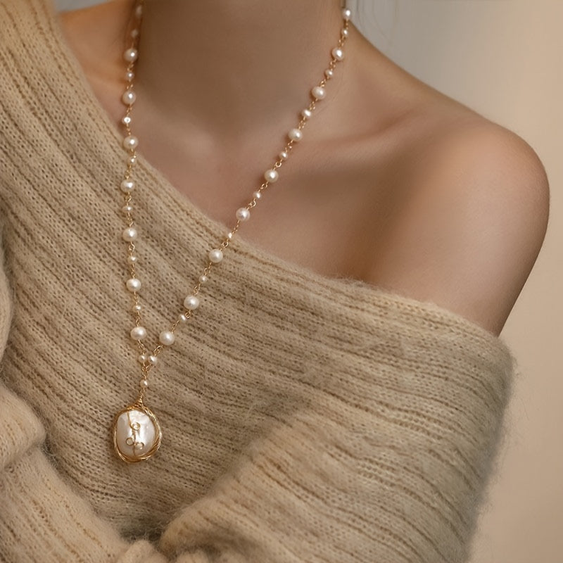Freshwater Pearls Necklace Vintage-Inspired Freshwater Pearls Necklace for Women | Baroque Freshwater Pearls & Alloy Chain, Minimalist Elegant Design | for Parties, Valentine's Day, Year-Round Versatile Jewelry
