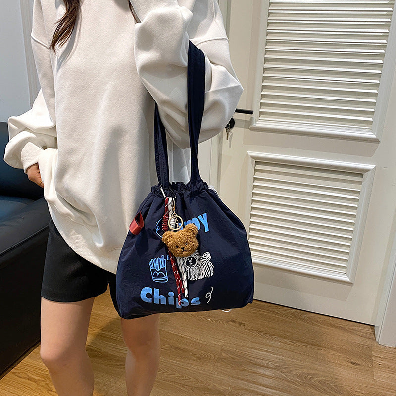 Women'S Trendy Korean-Style Canvas Tote Bag with Embroidered \