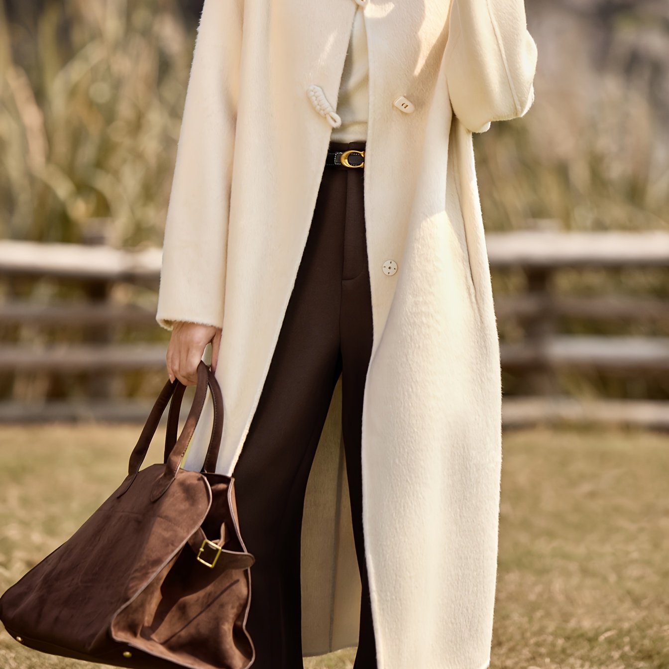 MOHO&MO Women's Winter Tweed Coat - Long Alpaca Coat with Pockets, H-Silhouette Regular Fit, Dry Clean Only Elegant Outerwear