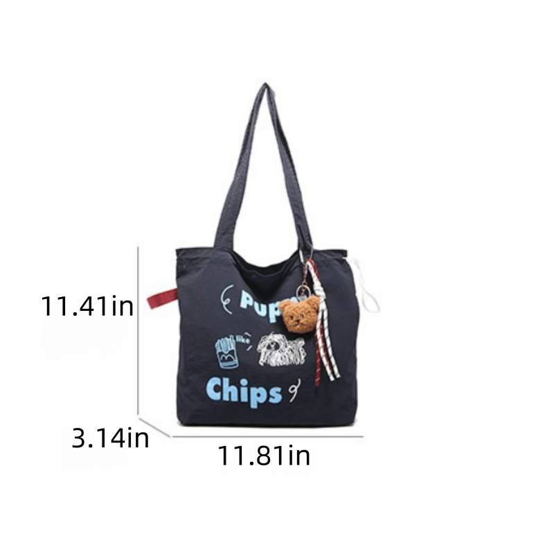 Women'S Trendy Korean-Style Canvas Tote Bag with Embroidered \