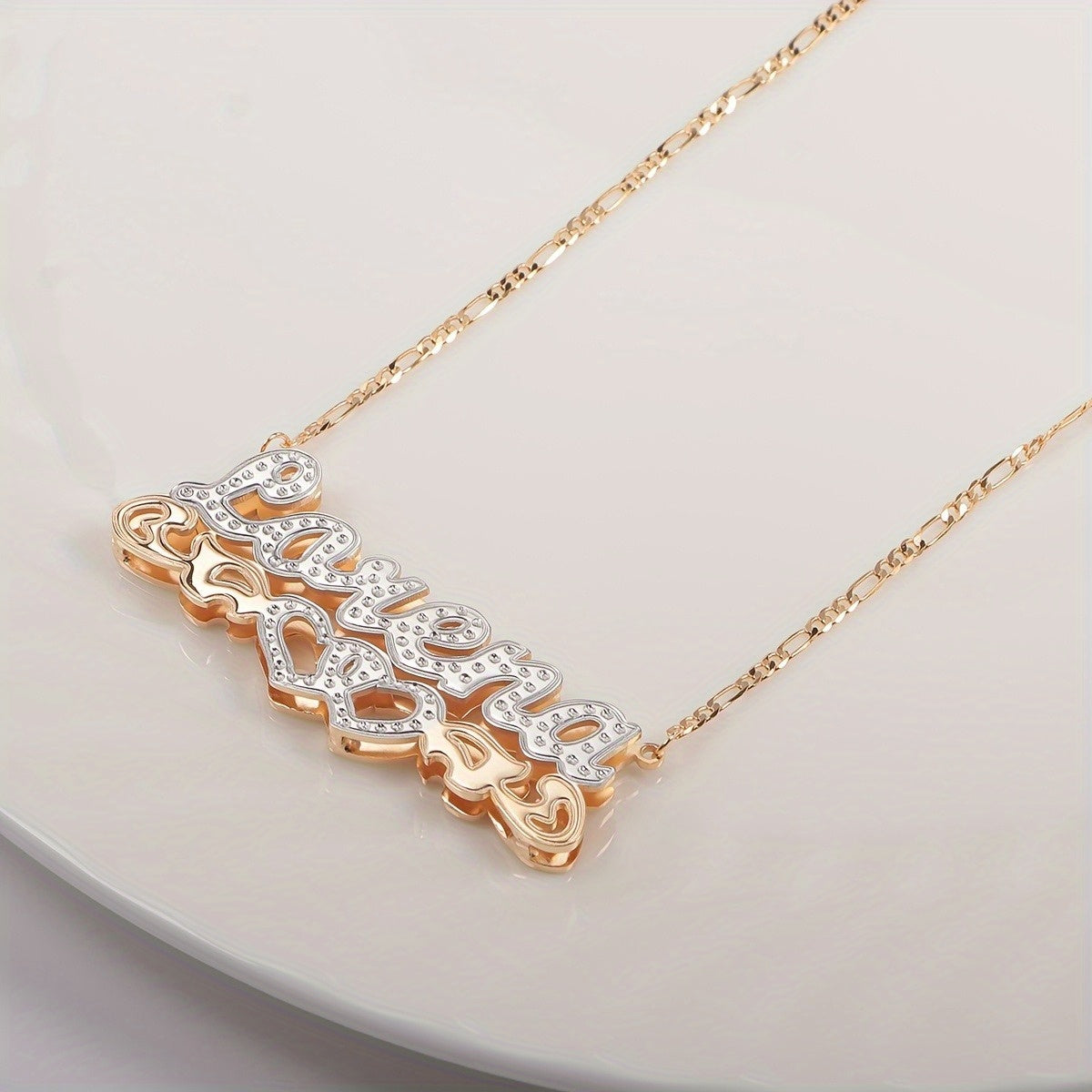 Custom Double Layer Name Necklace - Plated 201 Stainless Steel Personalized Jewelry with Heart Pendant, Cursive & Numerical Text, Minimalist Hip-Hop Style for Casual Attire, Christmas Gifts, Birthdays, Anniversaries