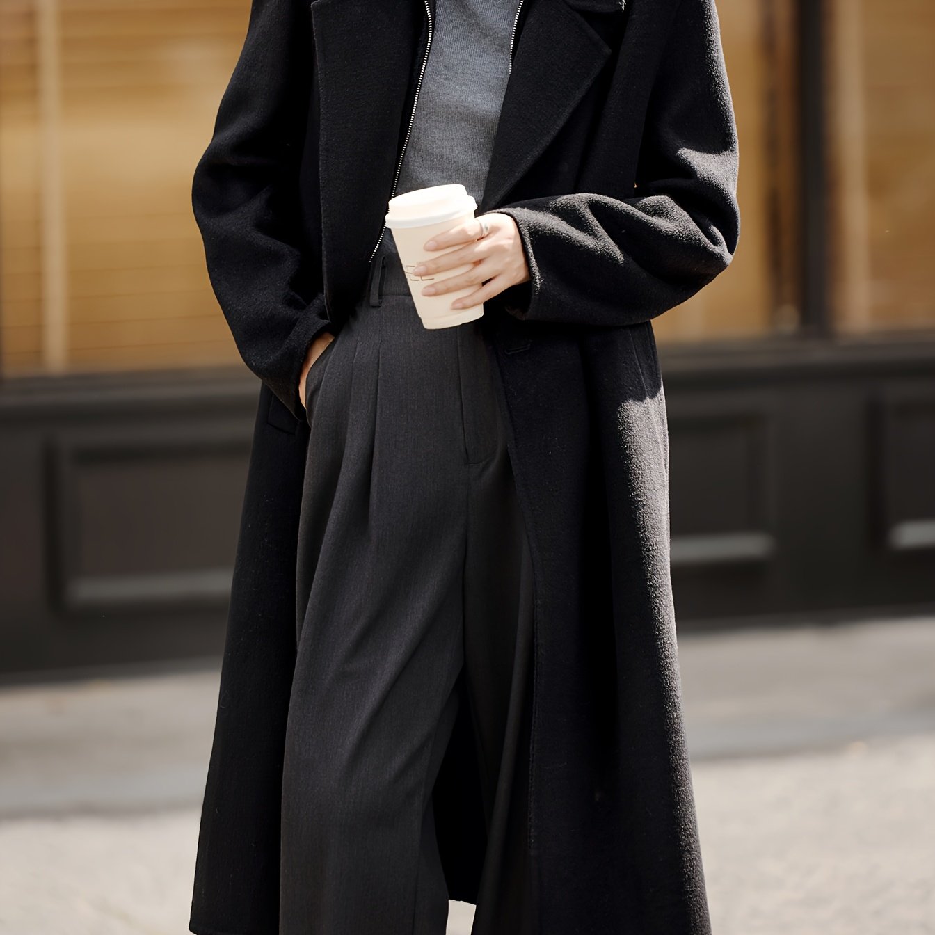 MOHO&MO Women's Handmade Dual-Sided Breasted Wool Tweed Coat - Slim Fit Long Winter Coat for Commuting