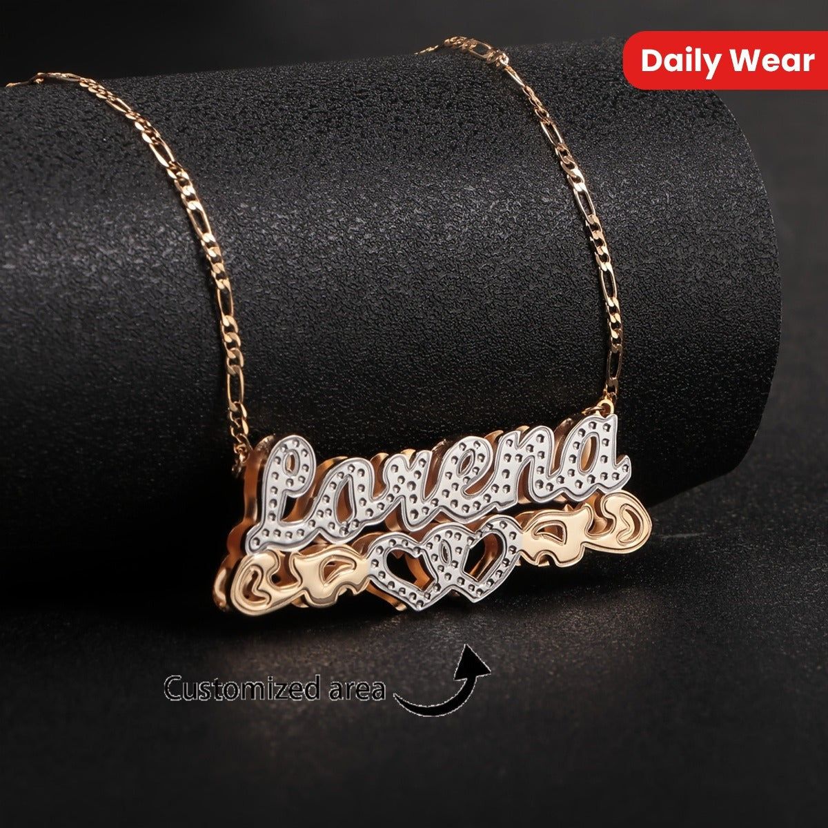 Custom Double Layer Name Necklace - Plated 201 Stainless Steel Personalized Jewelry with Heart Pendant, Cursive & Numerical Text, Minimalist Hip-Hop Style for Casual Attire, Christmas Gifts, Birthdays, Anniversaries