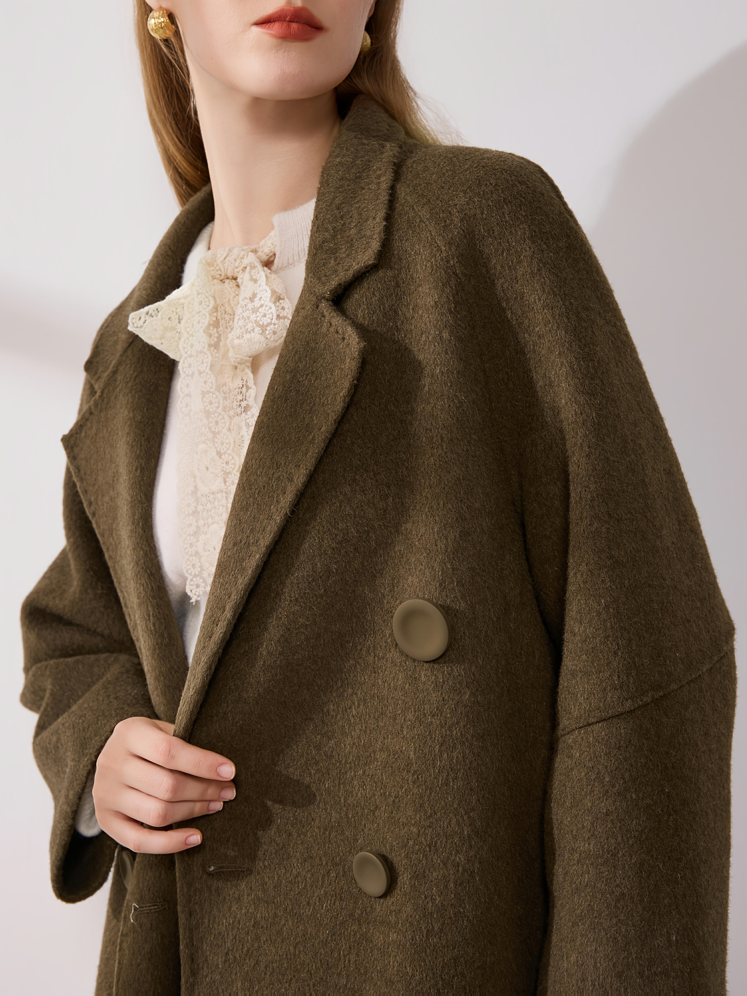 Elegant Brown Double-Breasted Coat for Women - Versatile Long Sleeve Outerwear with Button Details, Perfect for Winter Fashion, Stylish Outerwear | Classic Long Sleeve | Structured Design