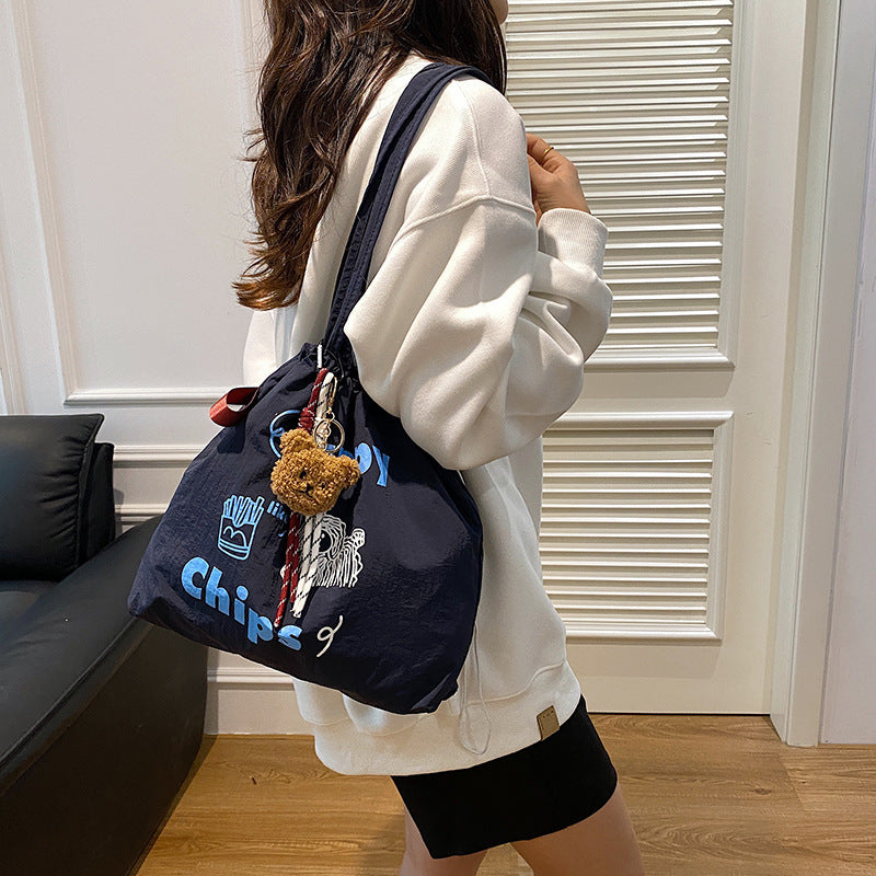 Women'S Trendy Korean-Style Canvas Tote Bag with Embroidered \