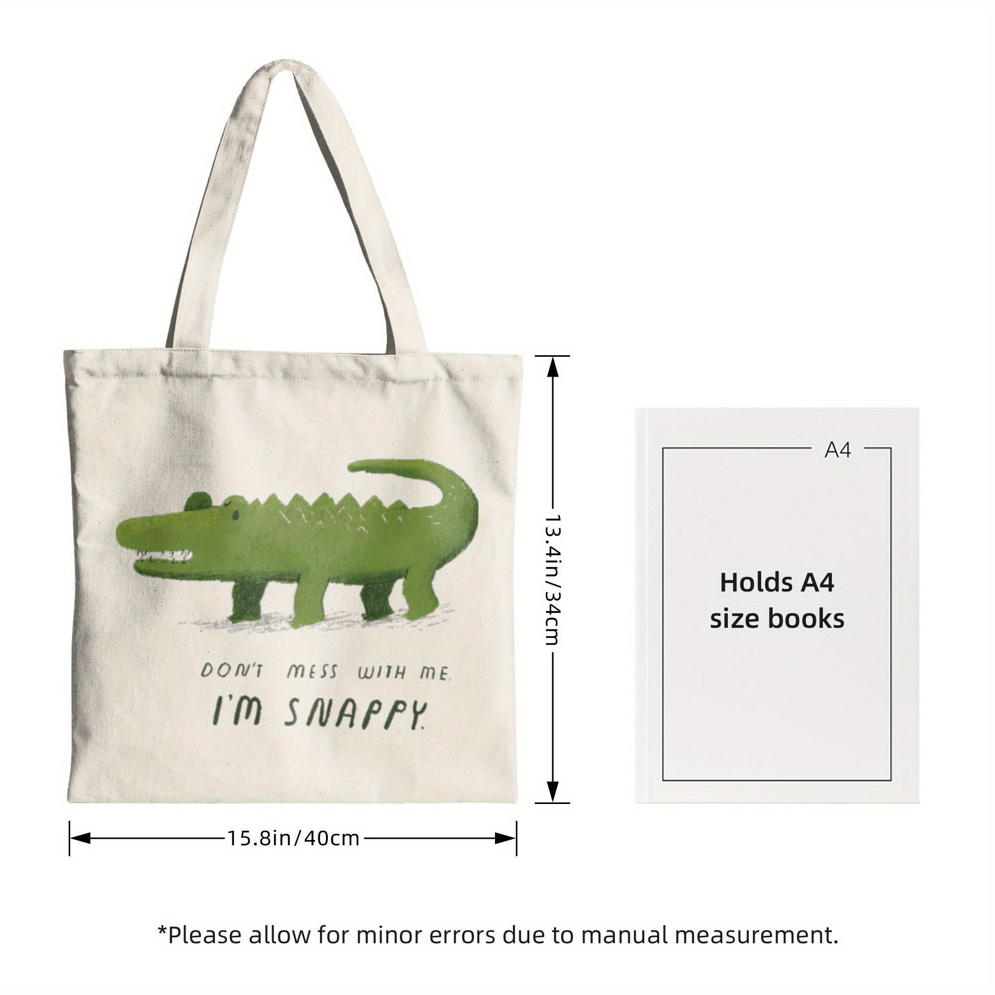 I'm Snappy Classi Retro Canvas Shoulder Bag - Square Gym & Shopping Tote with Green Alligator Graphic & \