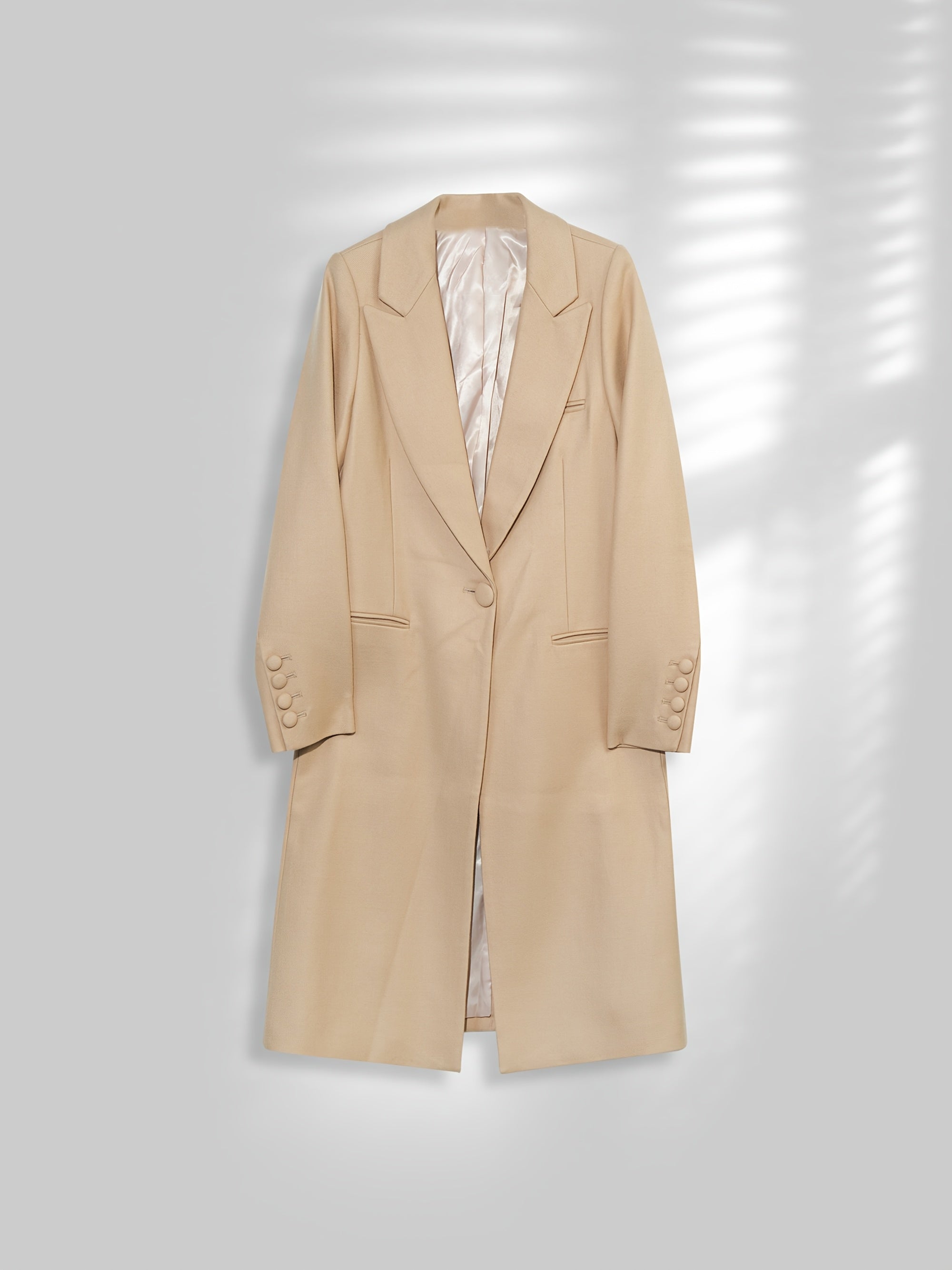 100% Wool Worsted Long Open-Front Coat Elegant for Commuting