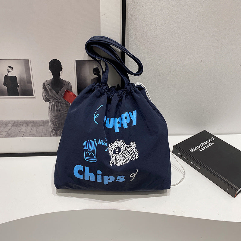 Women'S Trendy Korean-Style Canvas Tote Bag with Embroidered \