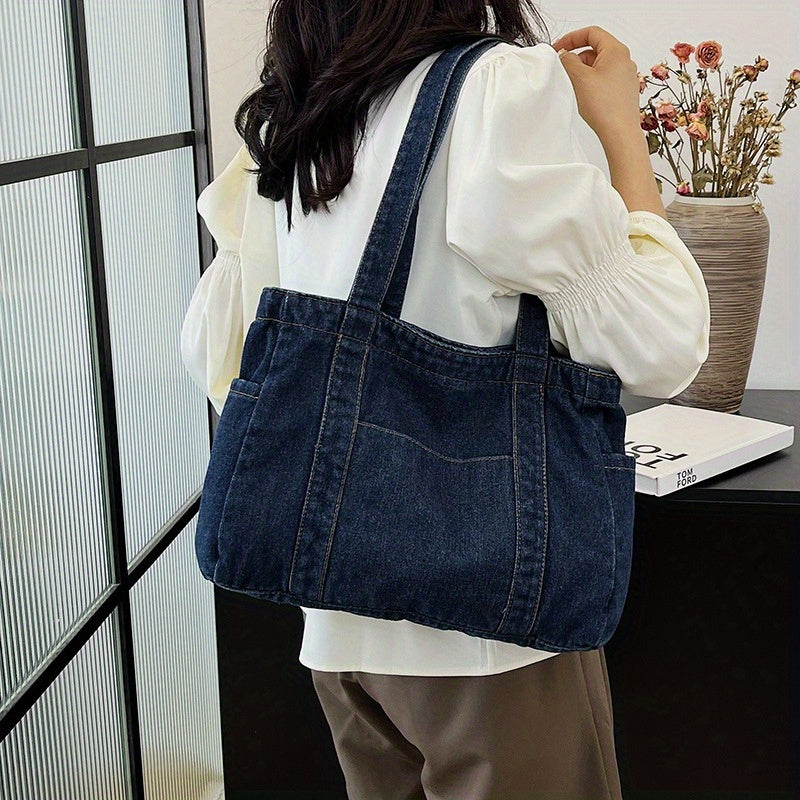 Women'S Denim Tote Bag - Casual Blue Canvas Shoulder Bag with \