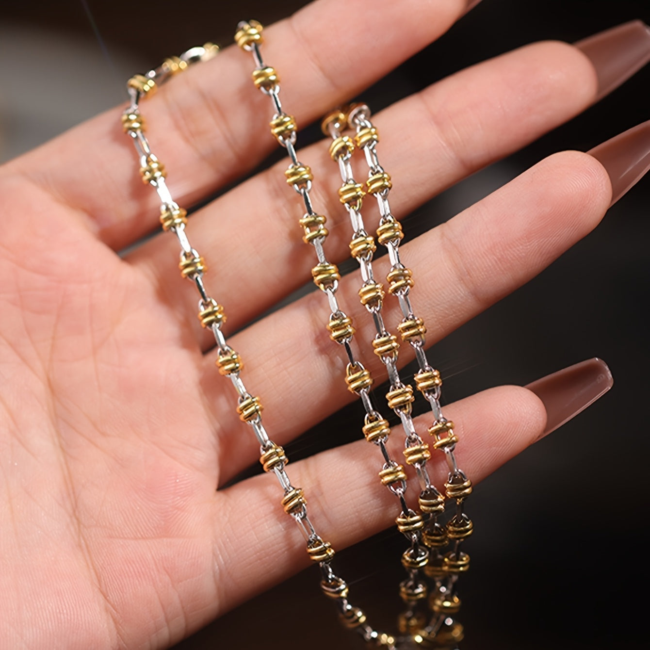 1pc 925 Sterling Silvery Plated with 18K gold plated Plated Dual-Color Fashionable Luxury Necklace for Men\u002FWomen Minimalist High-Quality Clavicle Chain Cuban Link Suitable for Daily, Vacation, and Street Style Wear